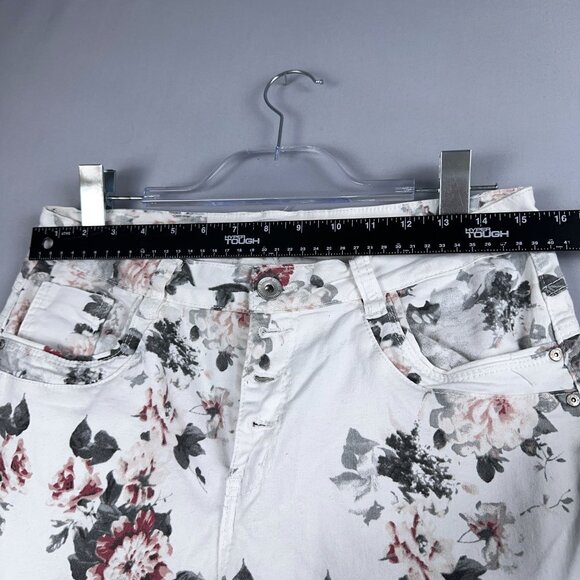 Colloseum Floral Skinny Jeans Womens Size X Large Mid Rise Button Fly White Gray - Picture 6 of 11